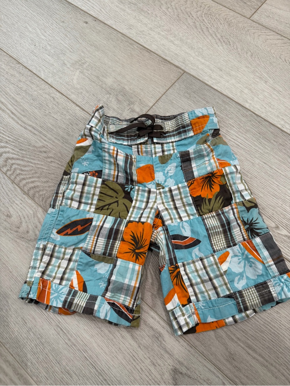 Gymboree Patchwork Floral Plaid Shorts in Light Blue and Orange
